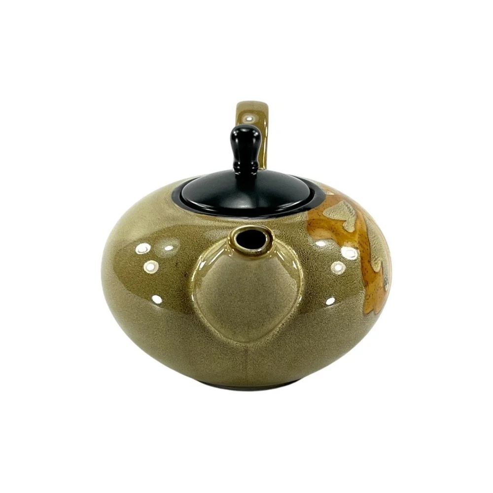 Pier 1 Kioko Teapot Hand Painted Stoneware Speckled Body Yellow Flower 2007